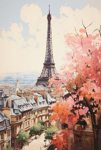 Stylized Paris Skyline in Spring Artistic Poster PosterGoat