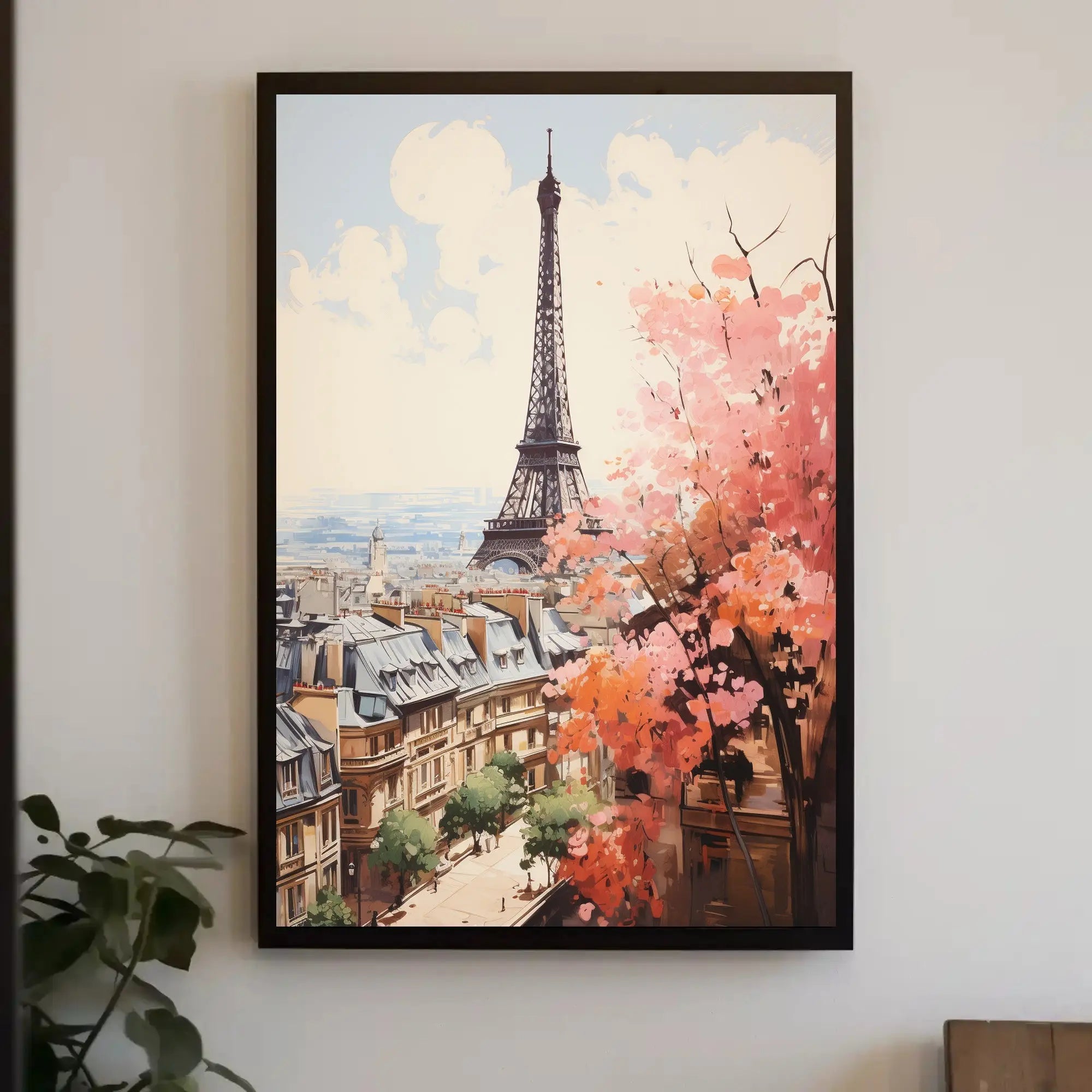 Stylized Paris Skyline in Spring Artistic Poster PosterGoat