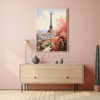 Stylized Paris Skyline in Spring Artistic Poster PosterGoat