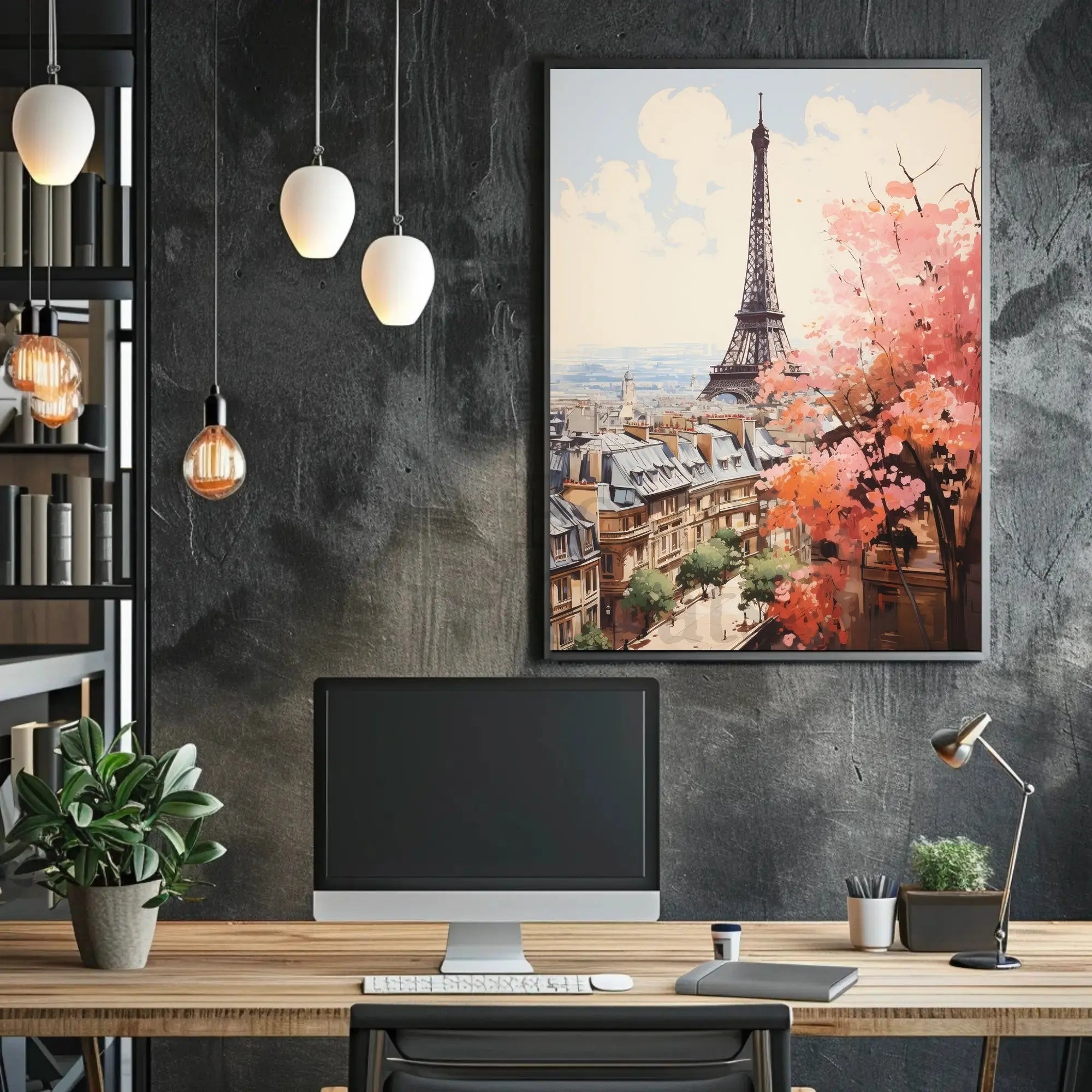 Stylized Paris Skyline in Spring Artistic Poster PosterGoat