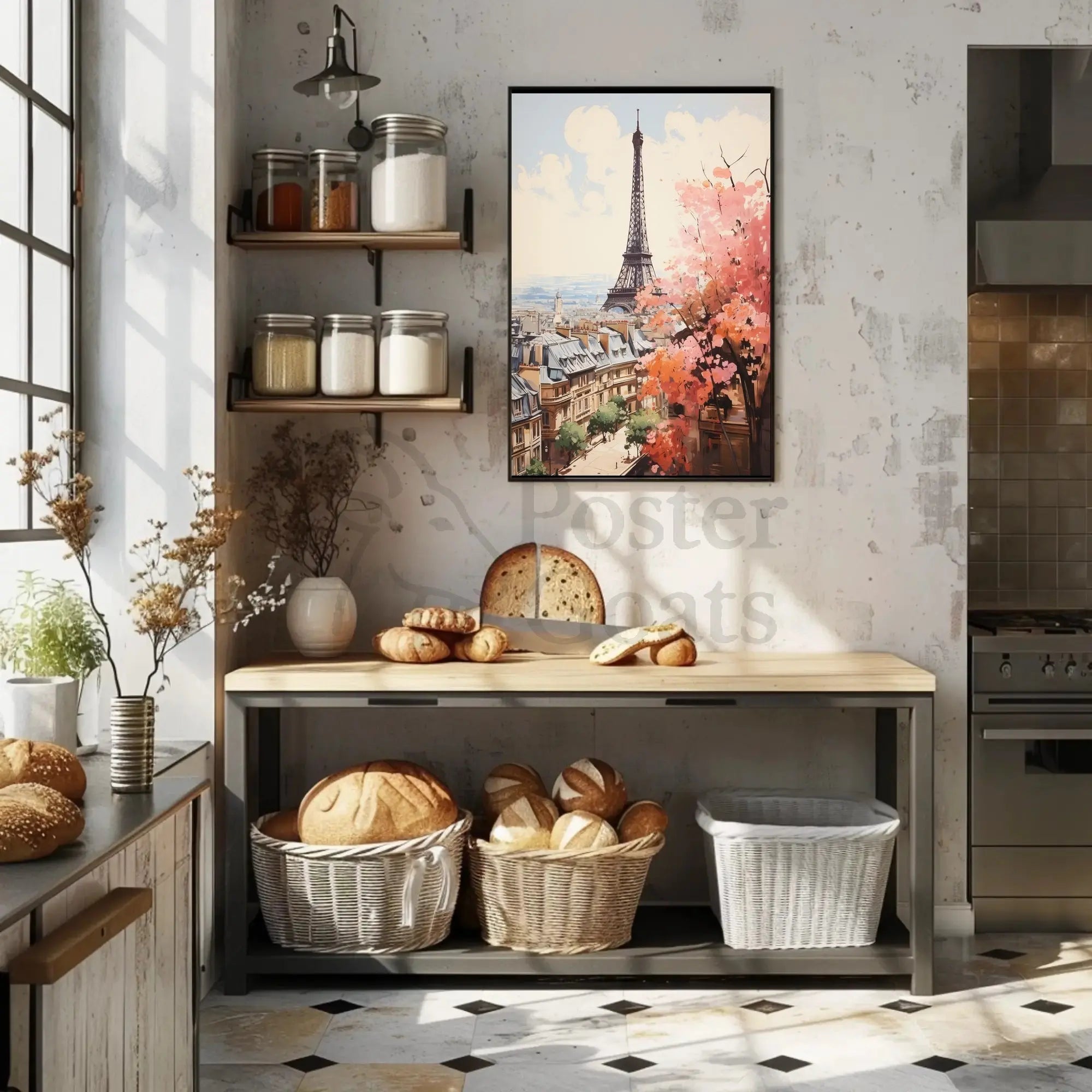 Stylized Paris Skyline in Spring Artistic Poster PosterGoat