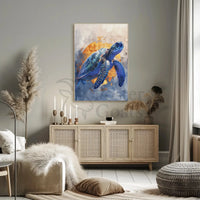 Stylized Sea Turtle Conservation Art Animal Poster PosterGoat