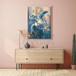 Stylized Sea Turtle Dynamic Motion Animal Poster PosterGoat