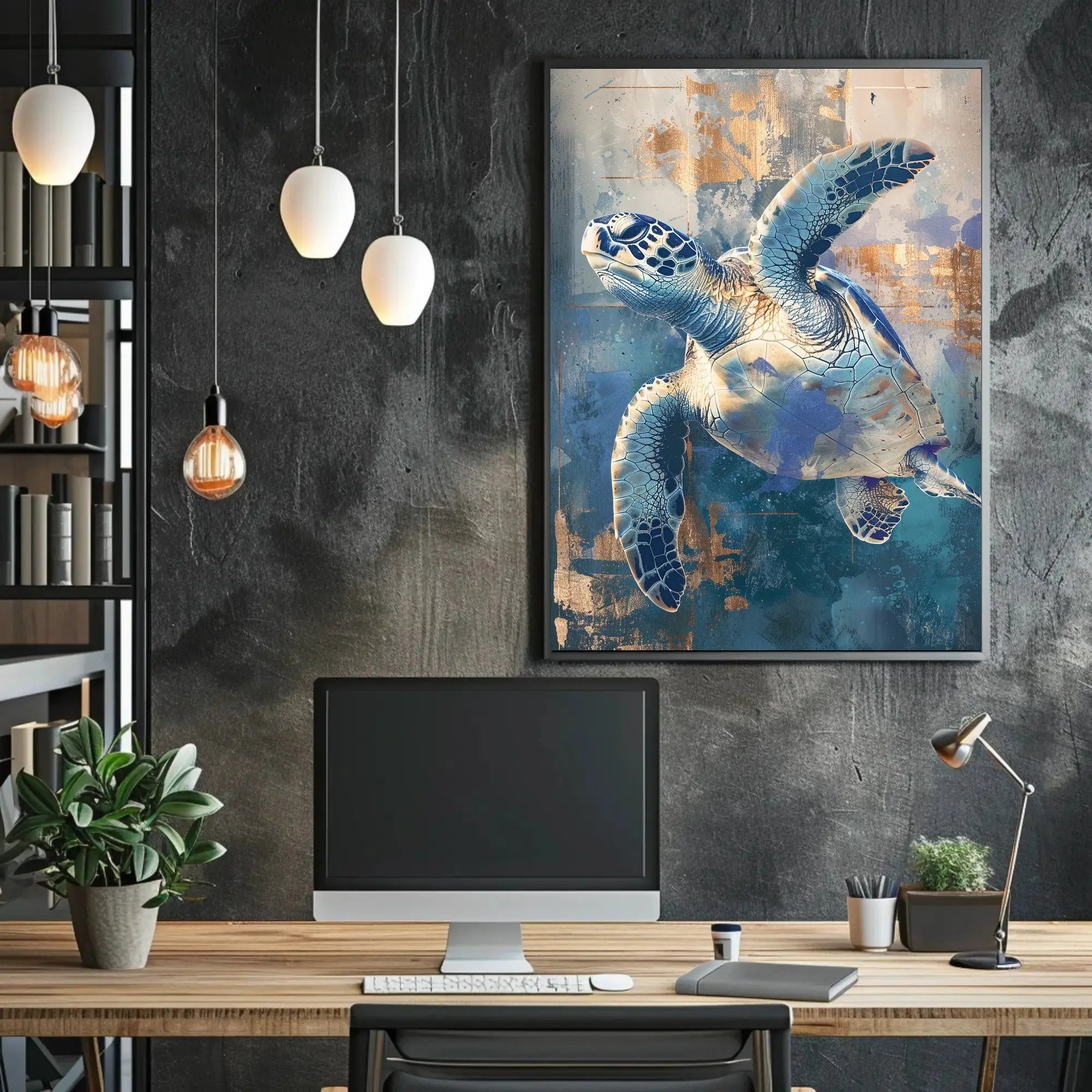 Stylized Sea Turtle Dynamic Motion Animal Poster PosterGoat