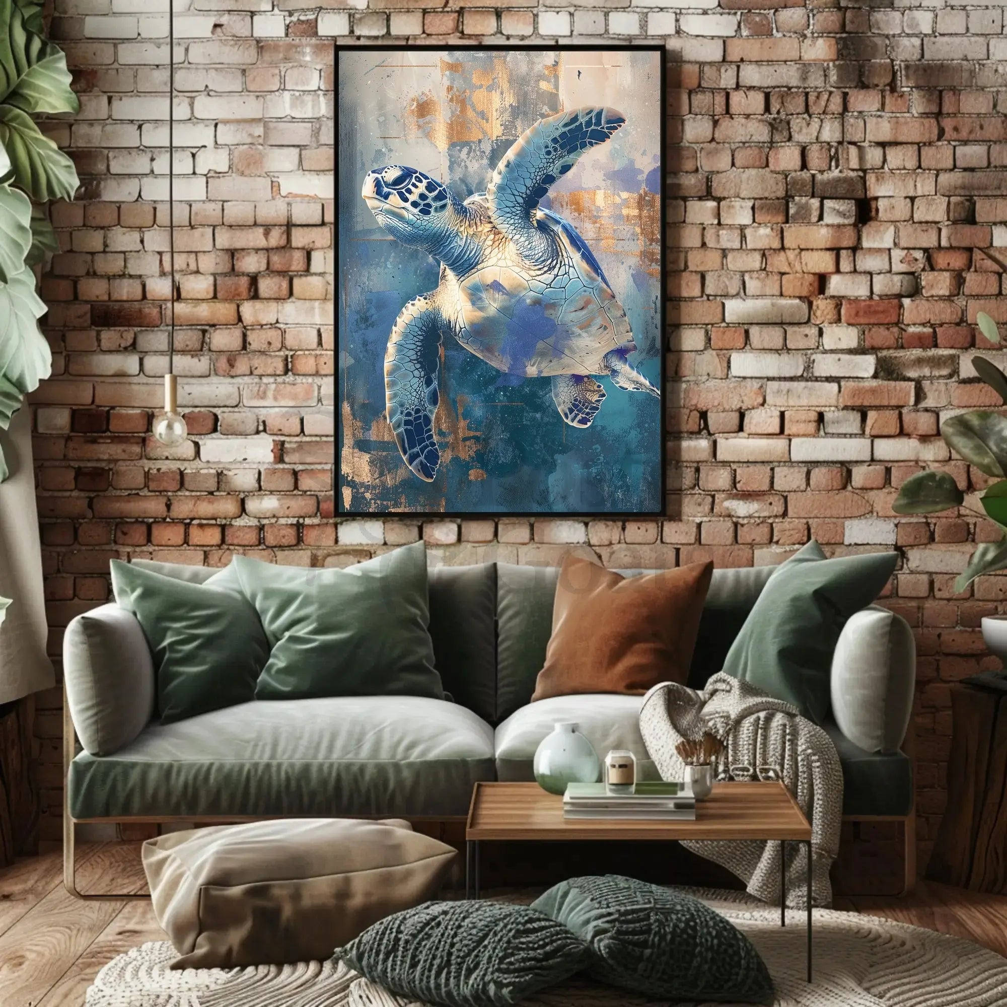 Stylized Sea Turtle Dynamic Motion Animal Poster PosterGoat