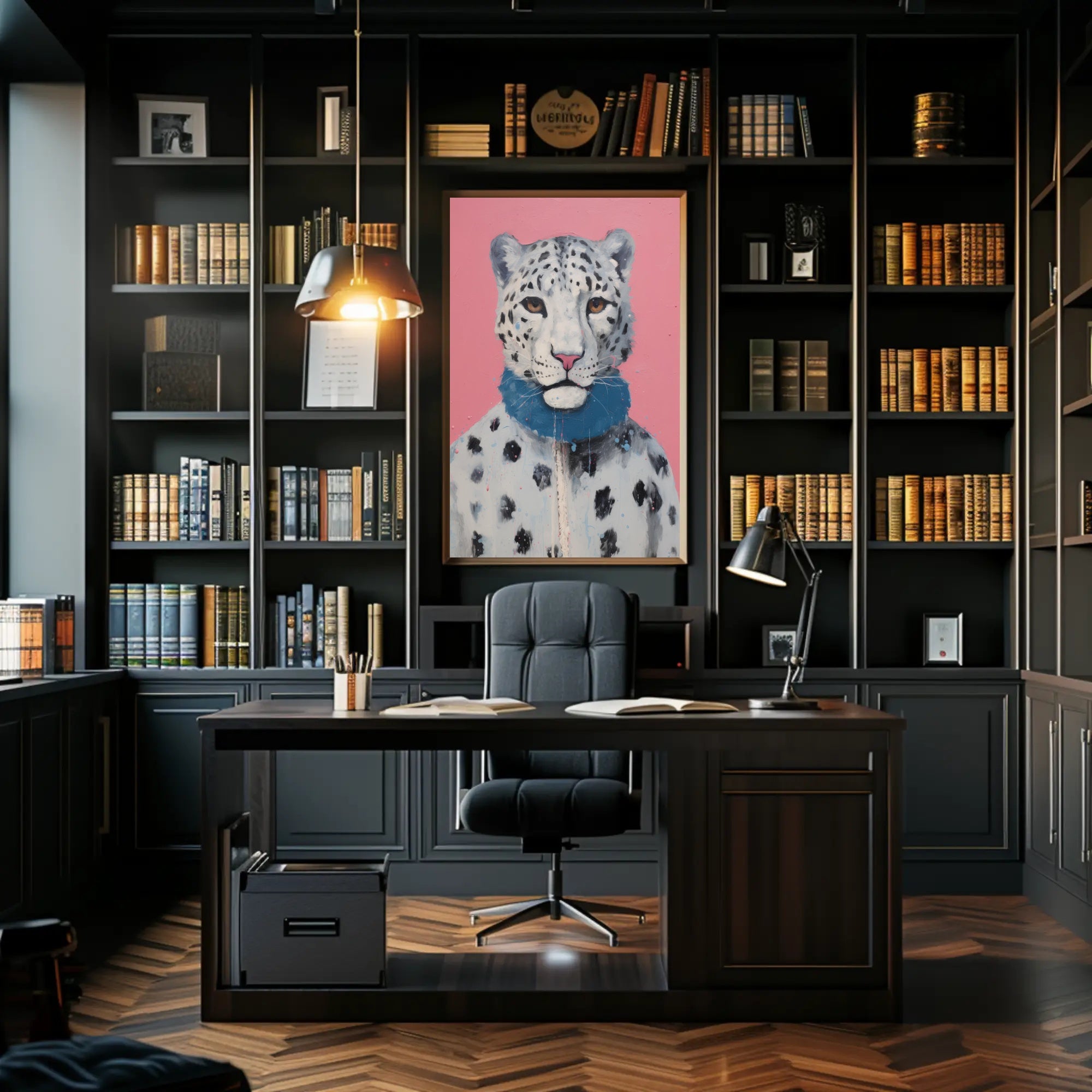 Stylized Snow Leopard Painting in Animal Poster PosterGoat