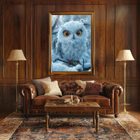Stylized Snowy Owl on Branch Winter Animal Poster PosterGoat
