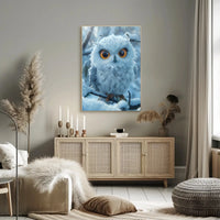 Stylized Snowy Owl on Branch Winter Animal Poster PosterGoat