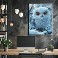 Stylized Snowy Owl on Branch Winter Animal Poster PosterGoat