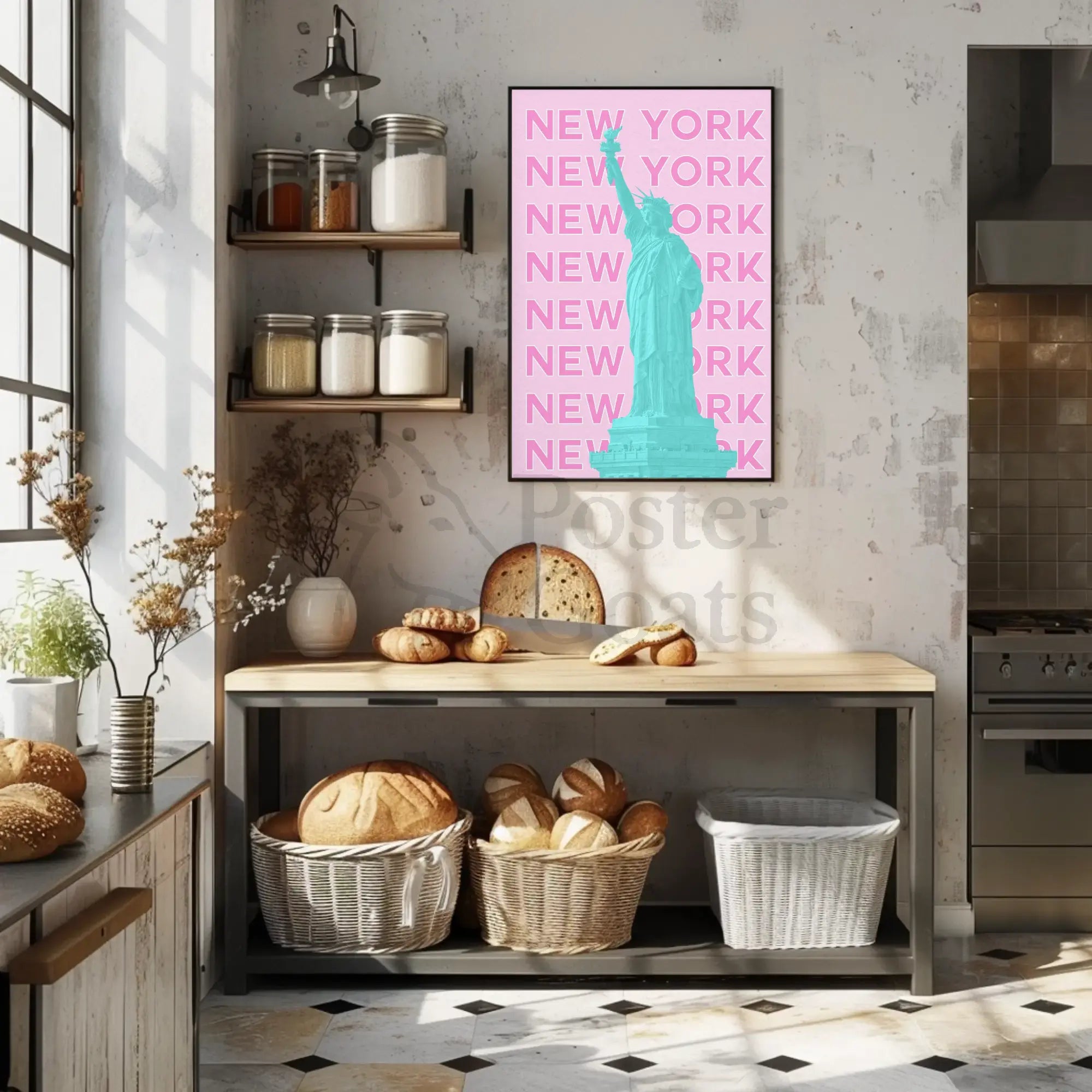 Stylized Statue of Liberty New York Travel Poster PosterGoat