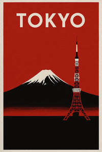 Stylized Tokyo Landmarks: Vintage Travel Poster PosterGoat