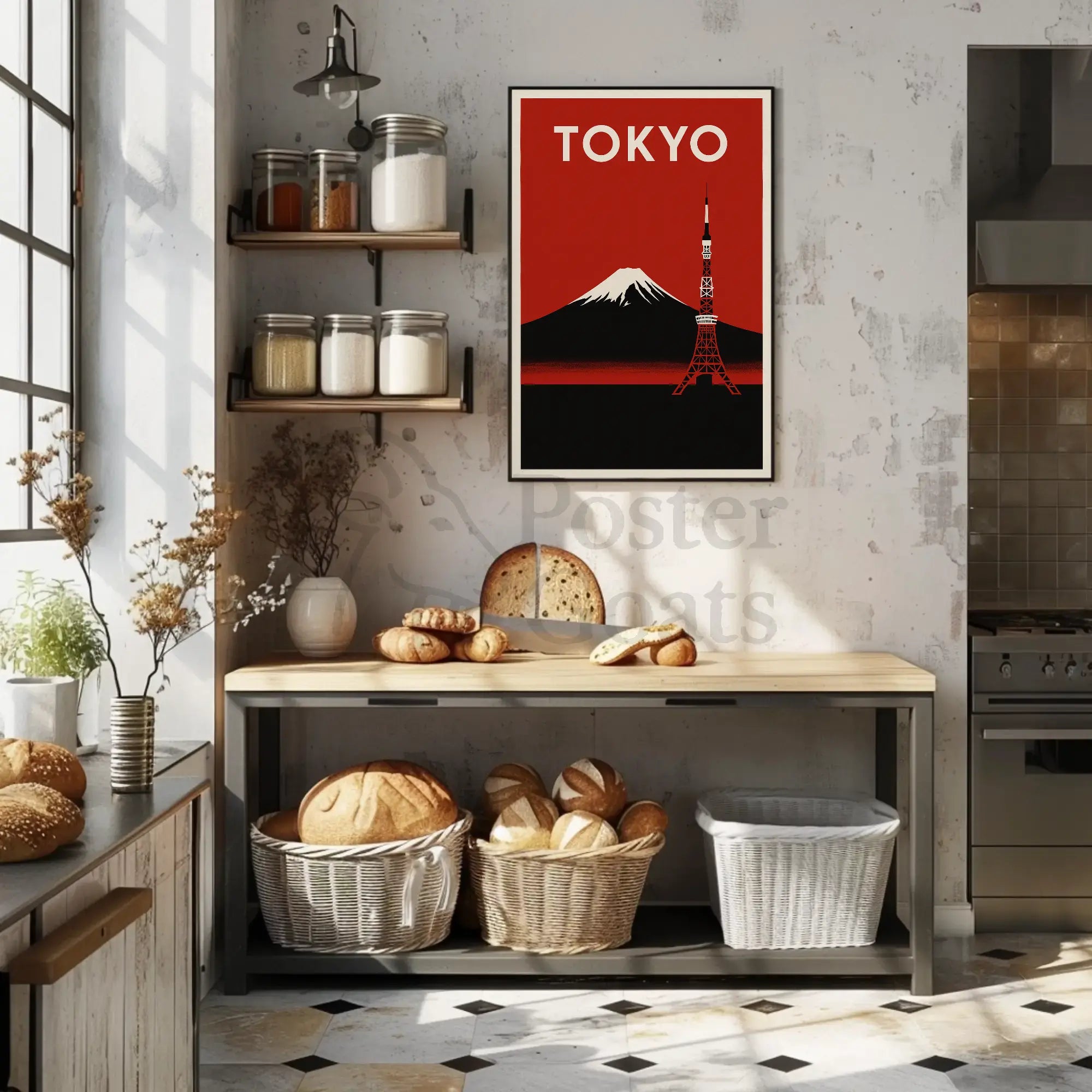 Stylized Tokyo Landmarks: Vintage Travel Poster PosterGoat