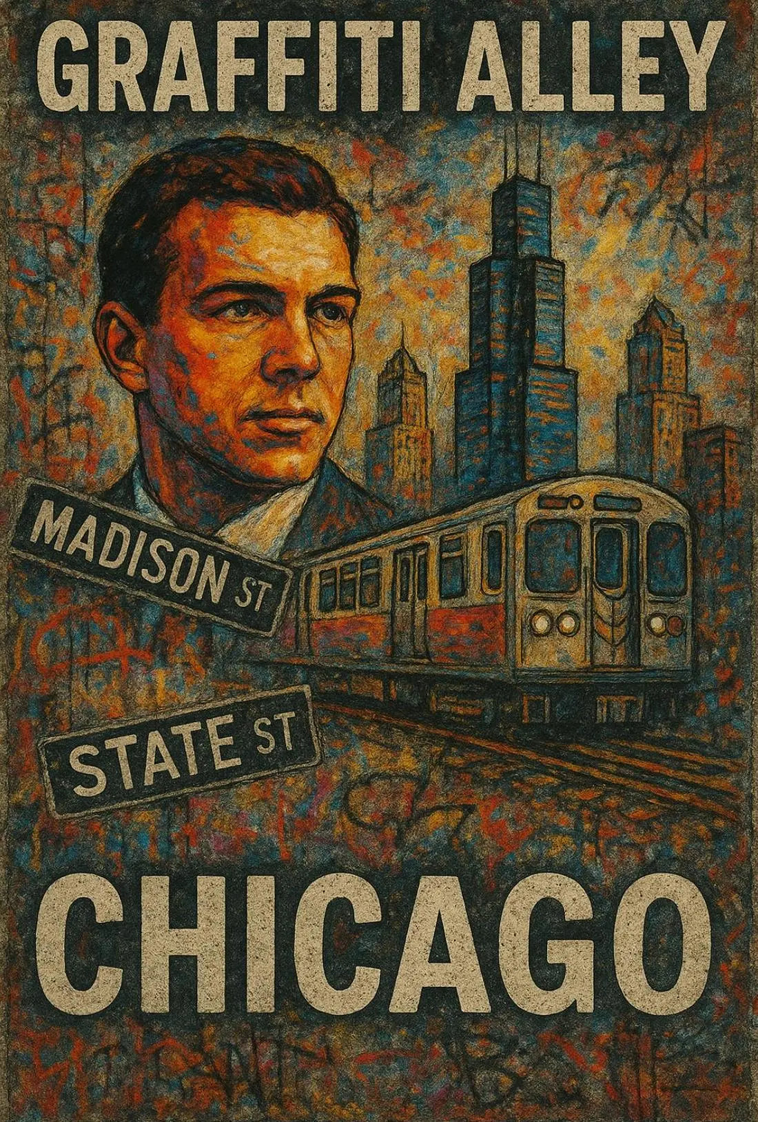 Stylized Urban Chicago Scene Artistic Poster PosterGoat