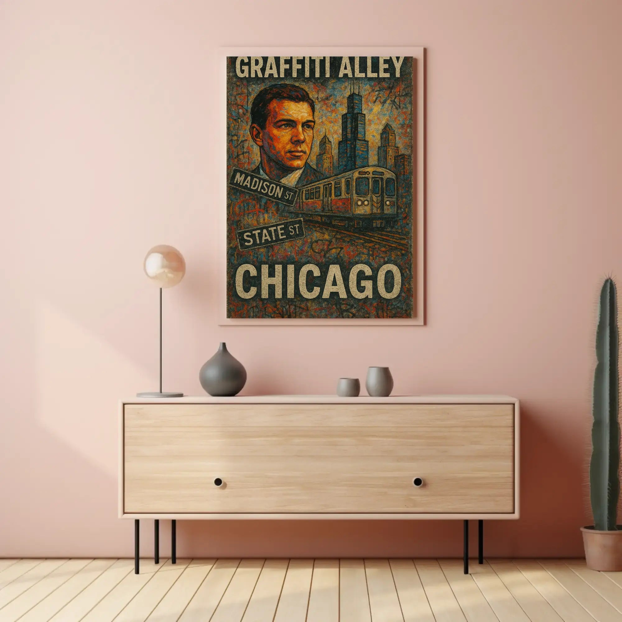 Stylized Urban Chicago Scene Artistic Poster PosterGoat