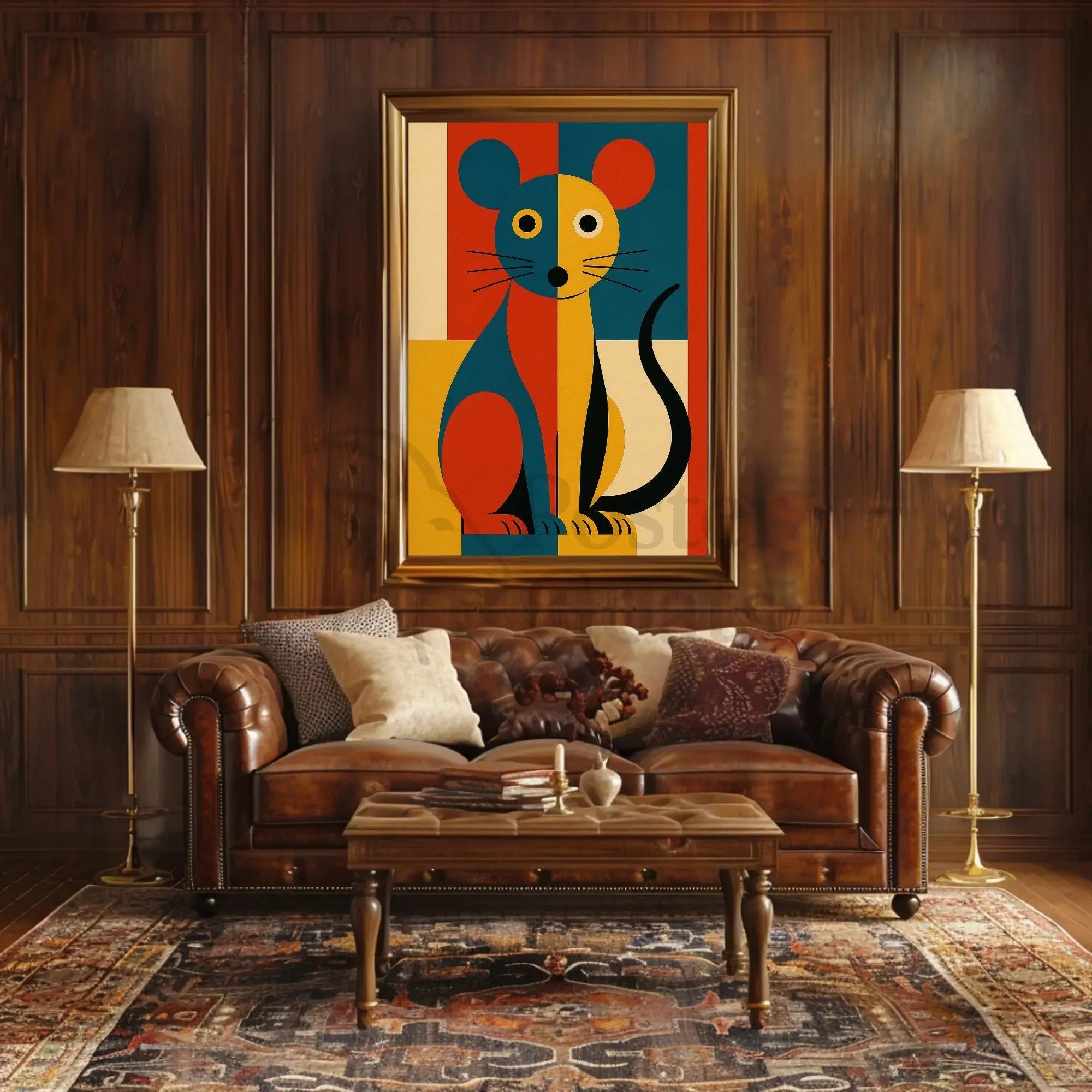 Stylized Vibrant Cat Art Print Abstract Artistic Poster PosterGoat