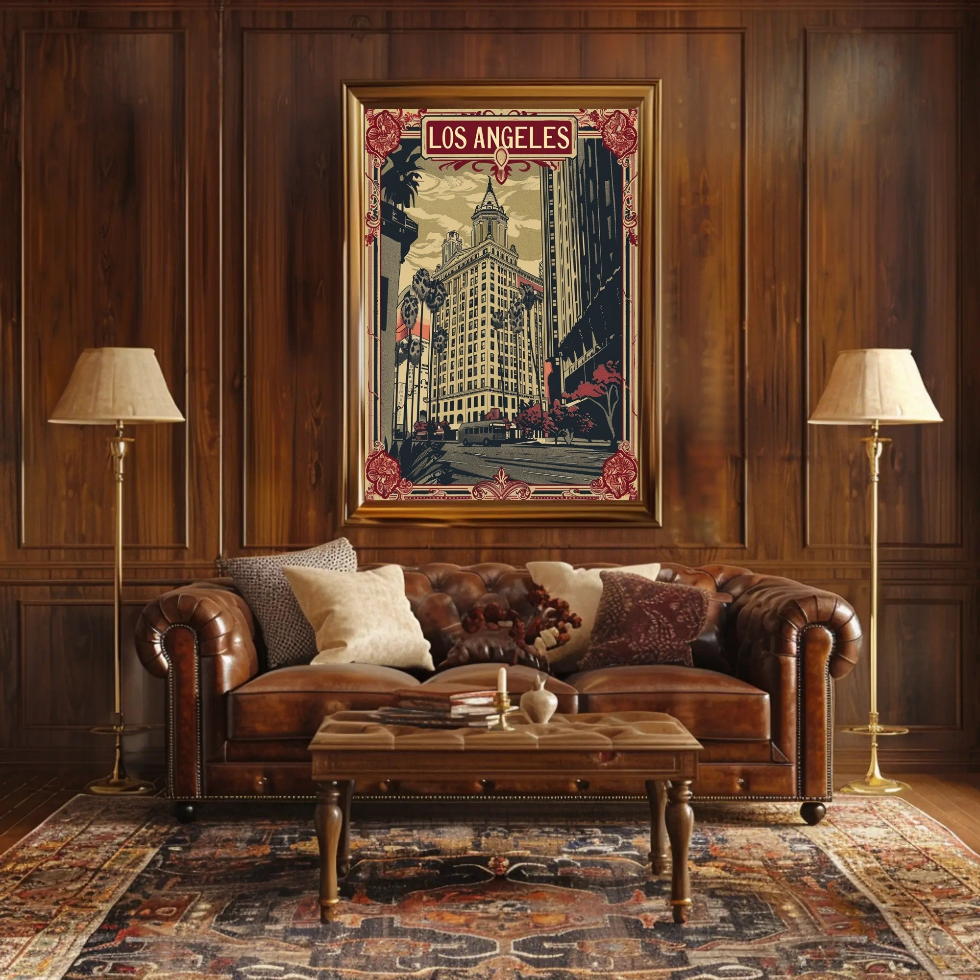 Stylized Vintage Los Angeles Art Deco Urban or Cityscape Poster PosterGoat