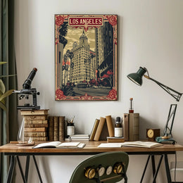 Stylized Vintage Los Angeles Art Deco Urban or Cityscape Poster PosterGoat