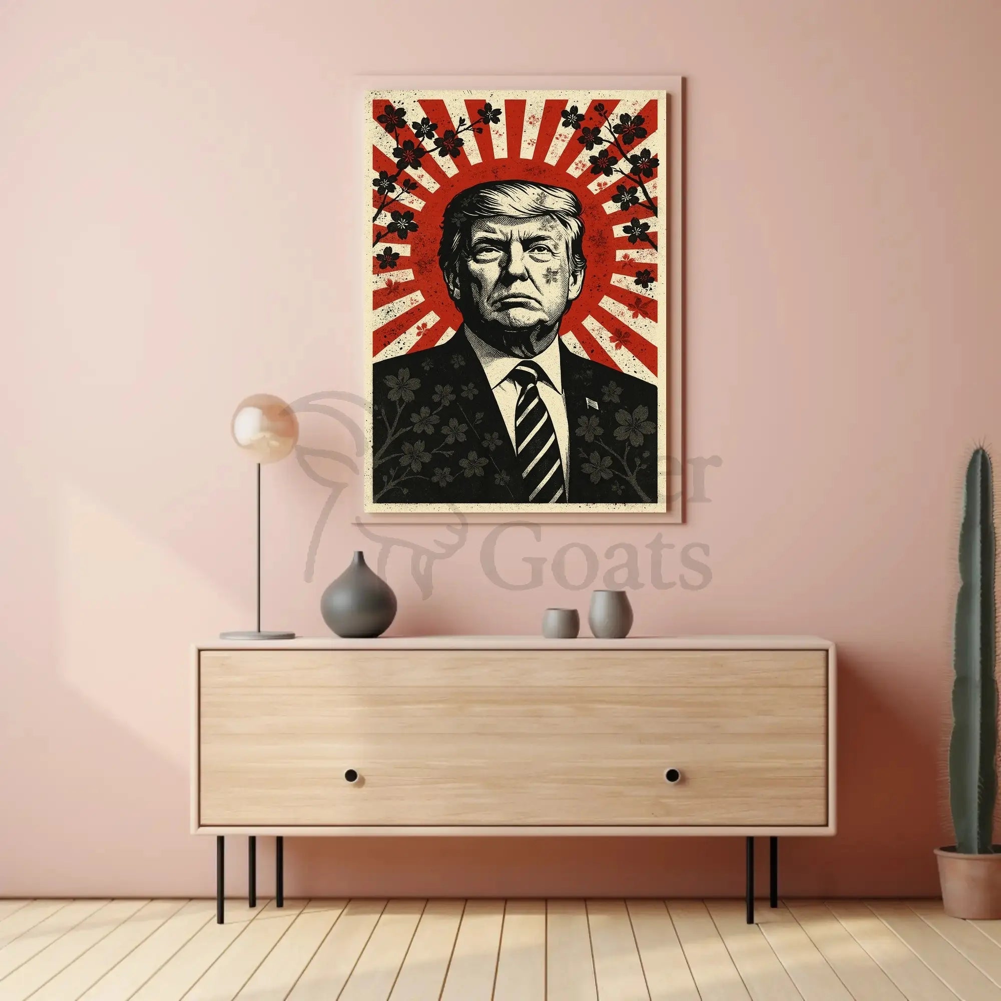 Stylized Vintage Portrait with Red Sunburst Political or Propaganda Poster PosterGoat