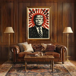 Stylized Vintage Portrait with Red Sunburst Political or Propaganda Poster PosterGoat