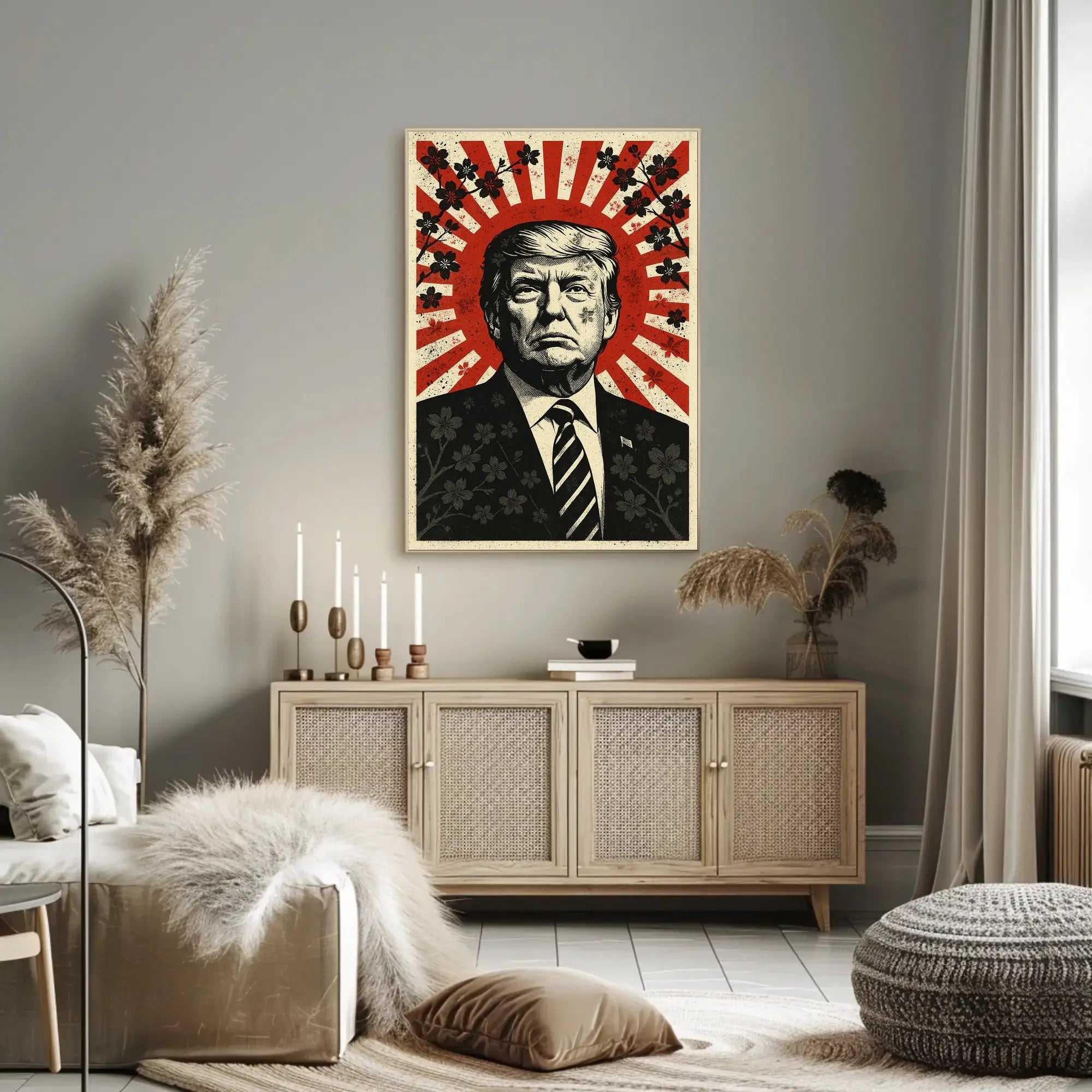 Stylized Vintage Portrait with Red Sunburst Political or Propaganda Poster PosterGoat