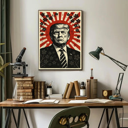 Stylized Vintage Portrait with Red Sunburst Political or Propaganda Poster PosterGoat
