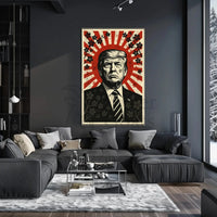 Stylized Vintage Portrait with Red Sunburst Political or Propaganda Poster PosterGoat