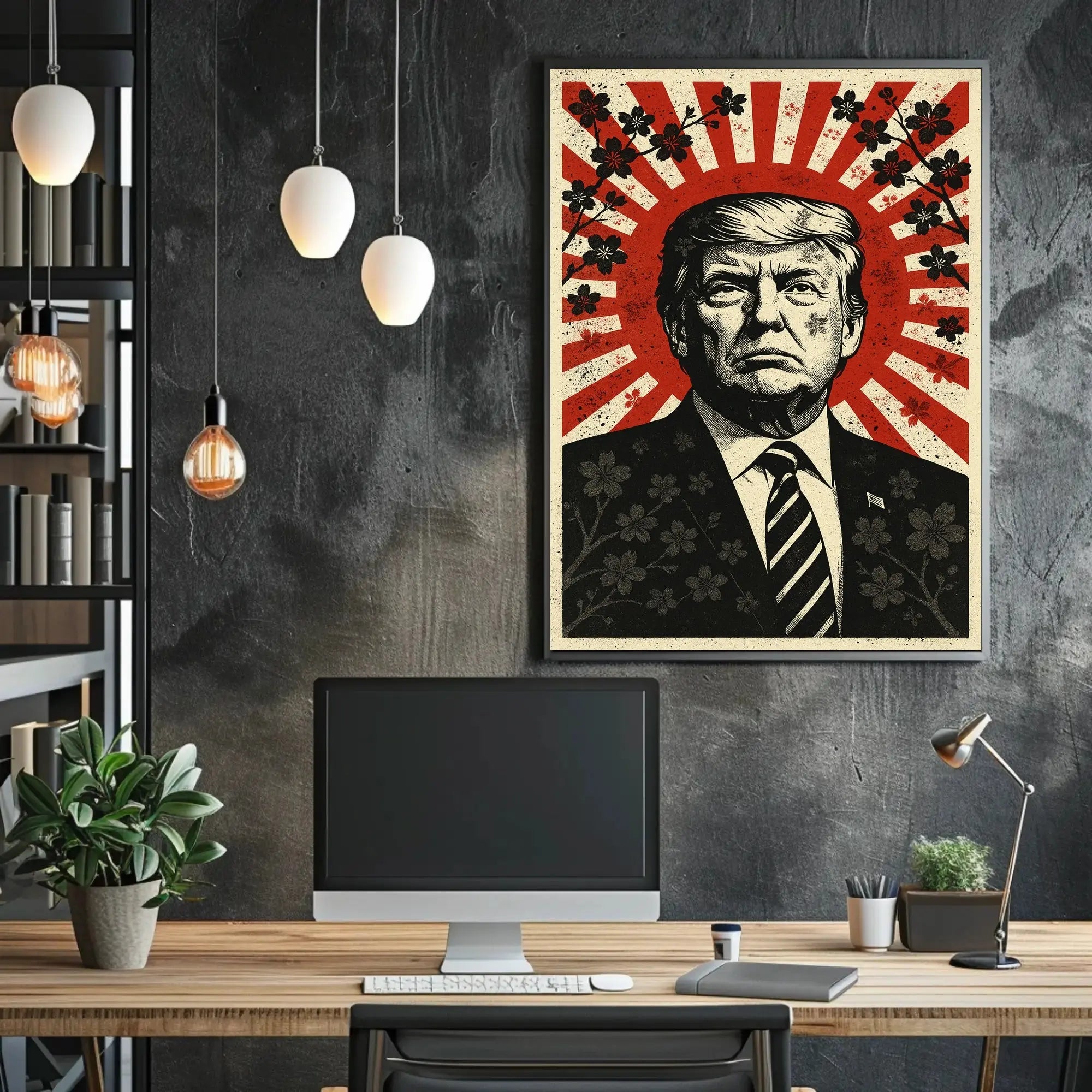 Stylized Vintage Portrait with Red Sunburst Political or Propaganda Poster PosterGoat