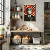 Stylized Vintage Portrait with Red Sunburst Political or Propaganda Poster PosterGoat
