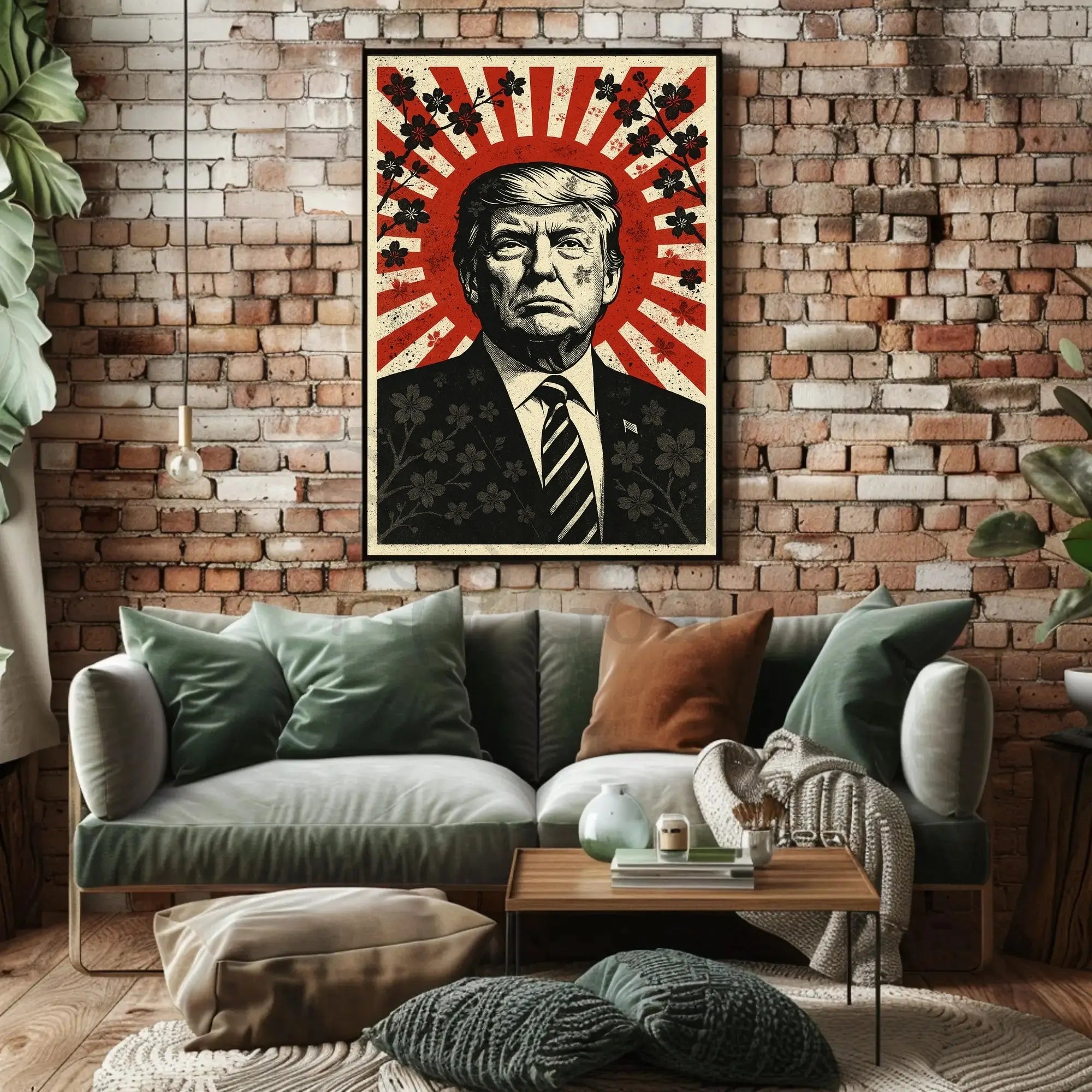 Stylized Vintage Portrait with Red Sunburst Political or Propaganda Poster PosterGoat