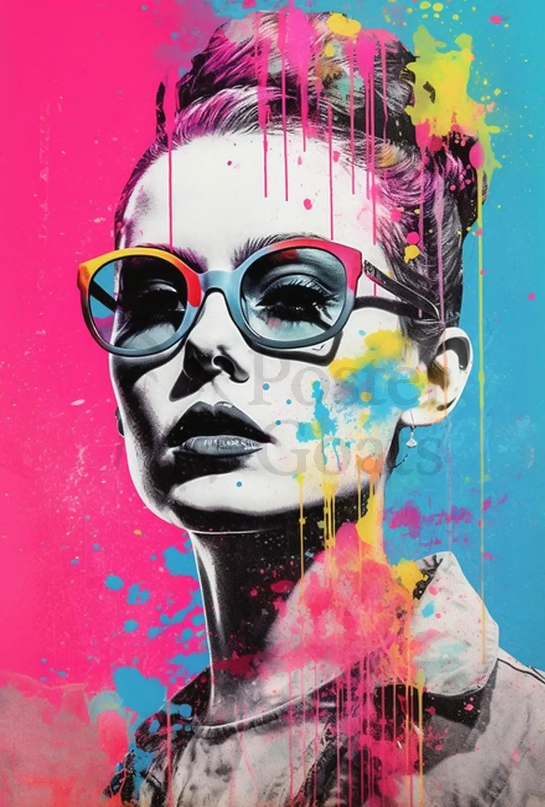 Stylized Woman with Oversized Sunglasses Pop Culture Poster PosterGoat