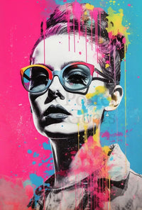 Stylized Woman with Oversized Sunglasses Pop Culture Poster PosterGoat