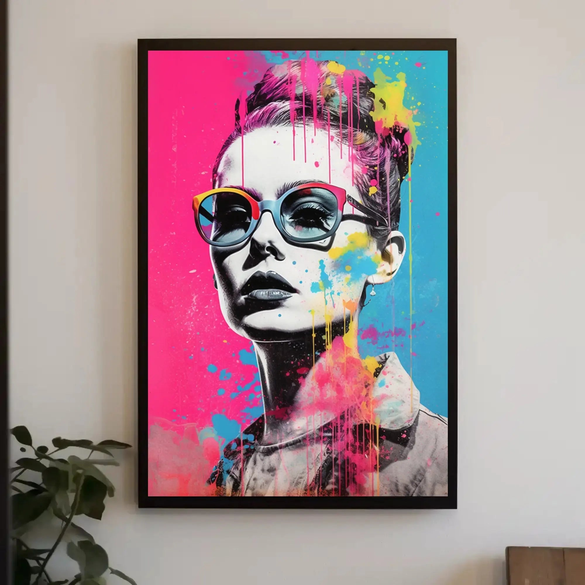 Stylized Woman with Oversized Sunglasses Pop Culture Poster PosterGoat