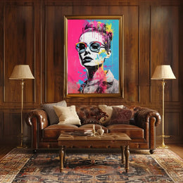 Stylized Woman with Oversized Sunglasses Pop Culture Poster PosterGoat