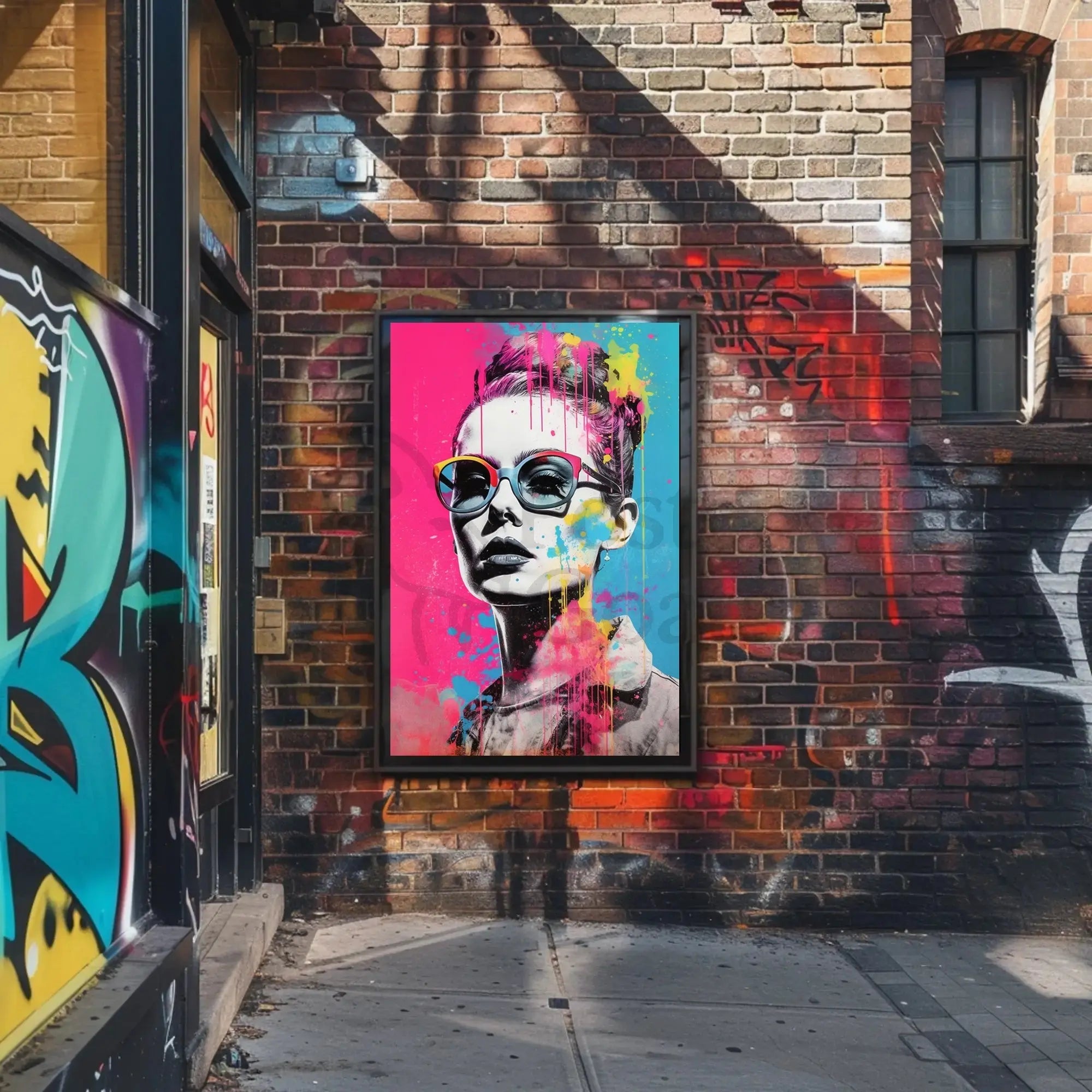 Stylized Woman with Oversized Sunglasses Pop Culture Poster PosterGoat