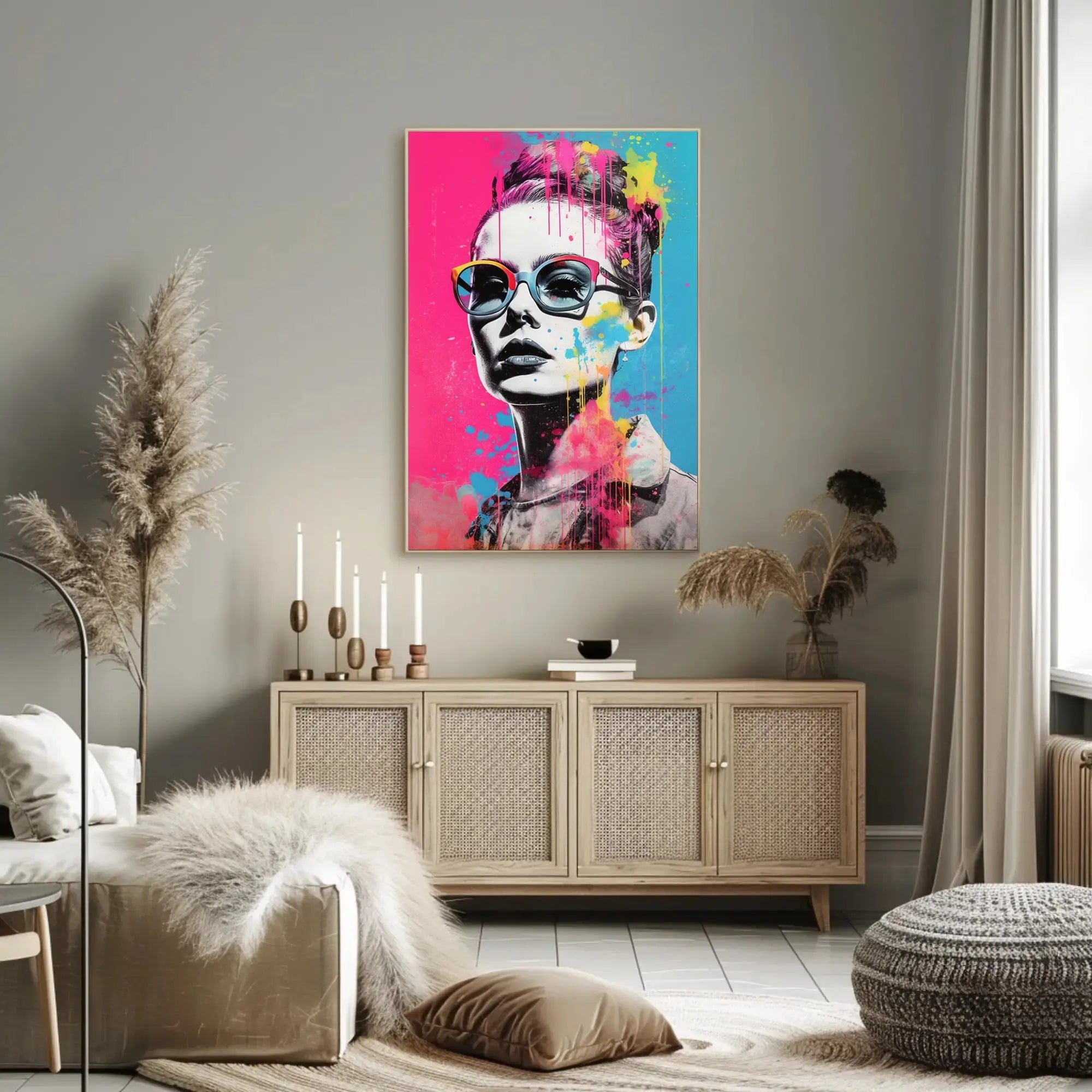 Stylized Woman with Oversized Sunglasses Pop Culture Poster PosterGoat