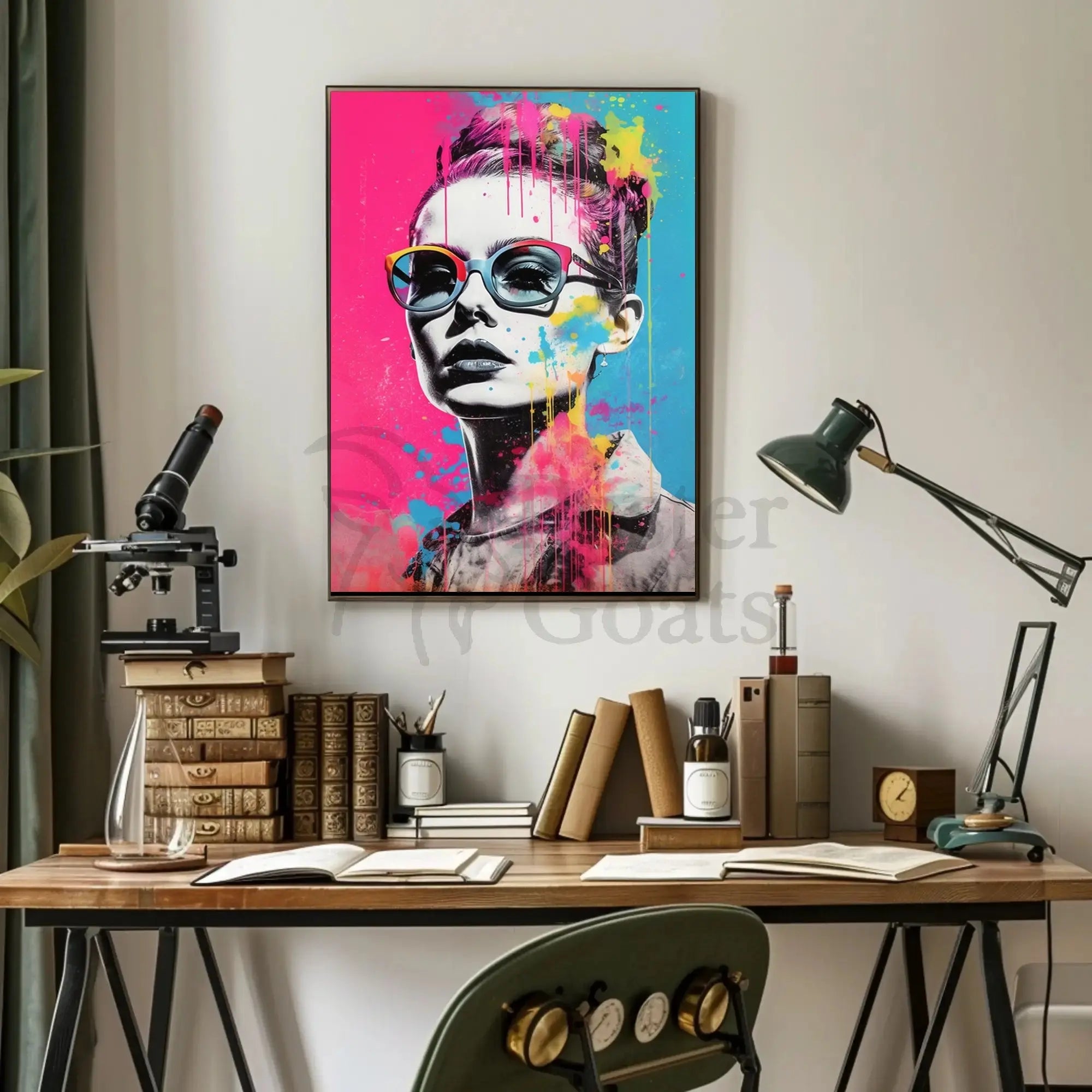 Stylized Woman with Oversized Sunglasses Pop Culture Poster PosterGoat