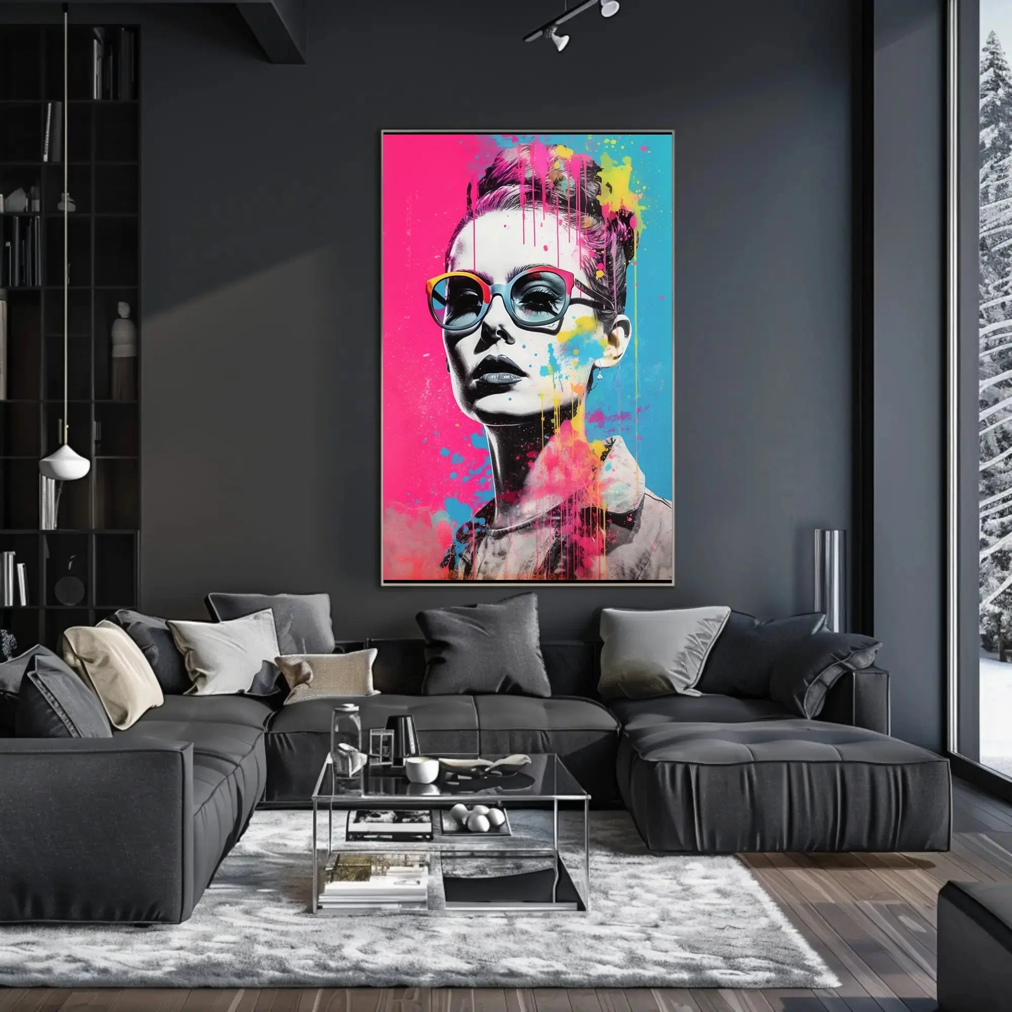 Stylized Woman with Oversized Sunglasses Pop Culture Poster PosterGoat