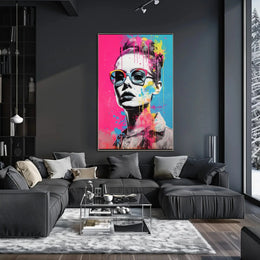 Stylized Woman with Oversized Sunglasses Pop Culture Poster PosterGoat