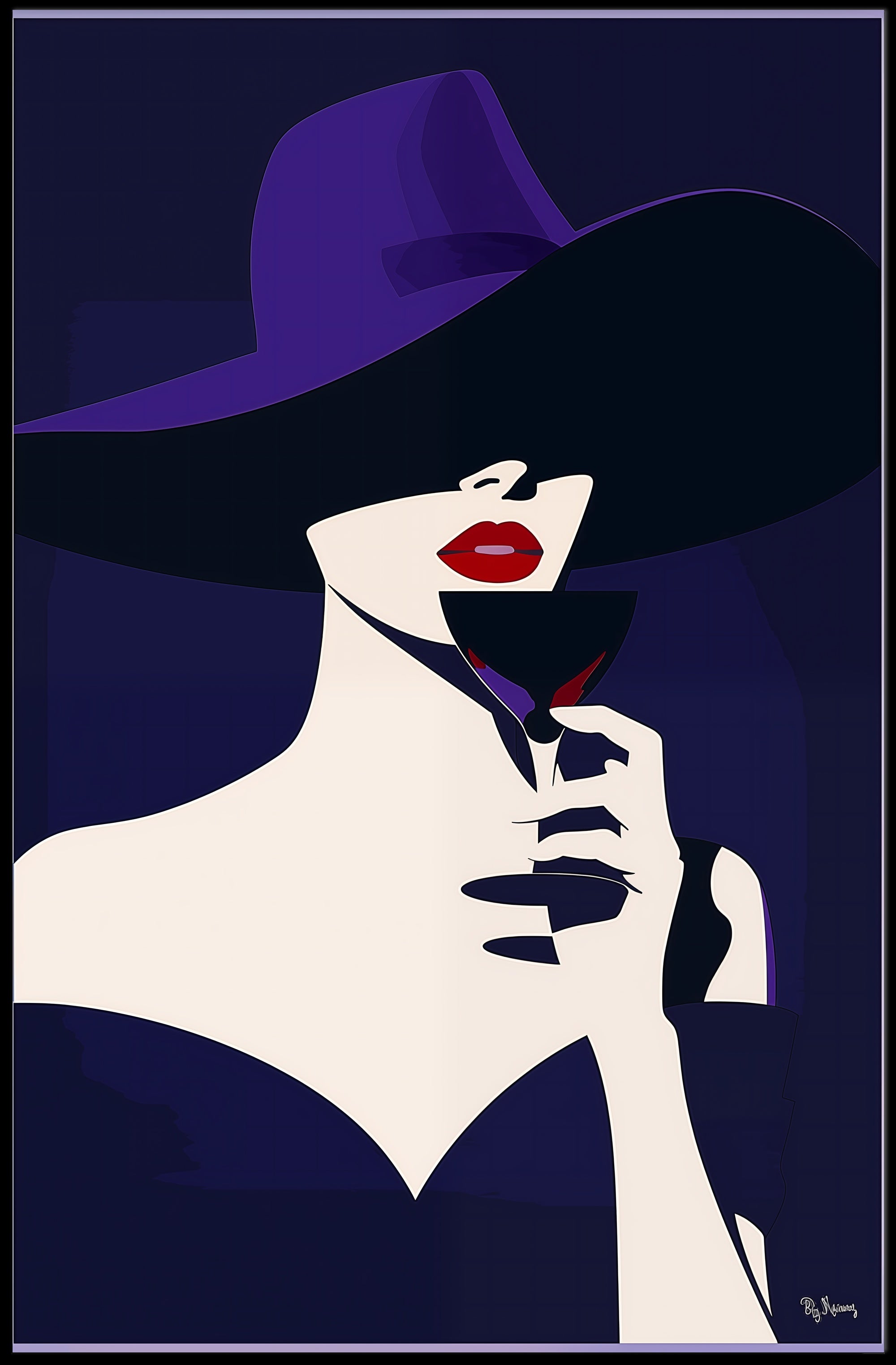 Stylized Woman with Red Lips Artistic Poster PosterGoat