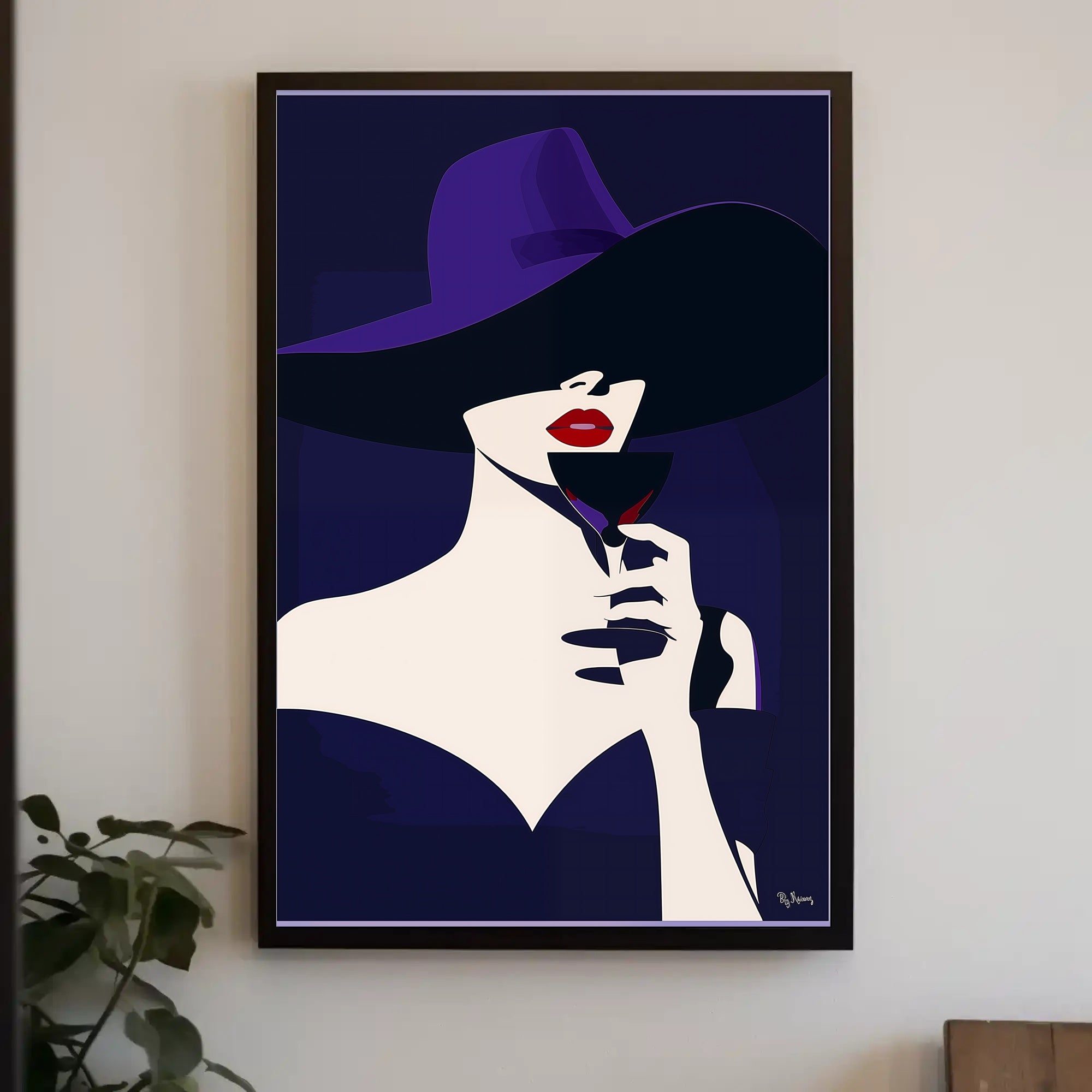 Stylized Woman with Red Lips Artistic Poster PosterGoat