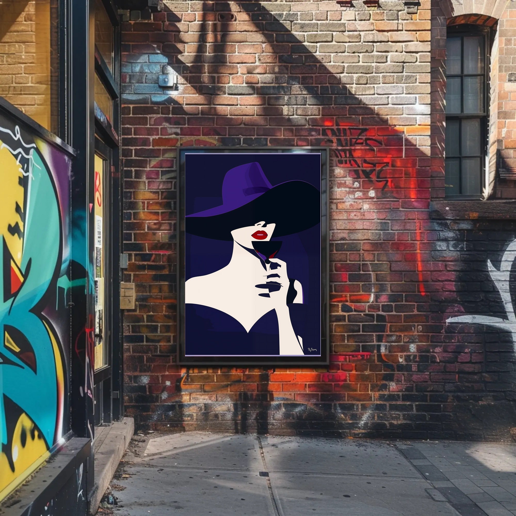 Stylized Woman with Red Lips Artistic Poster PosterGoat