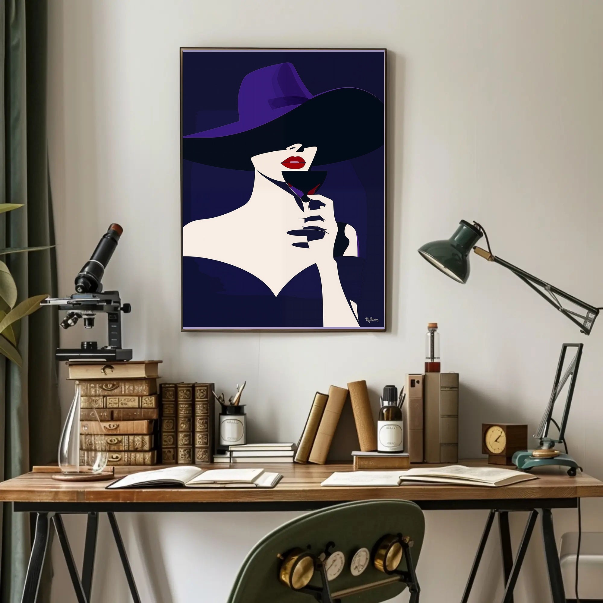 Stylized Woman with Red Lips Artistic Poster PosterGoat