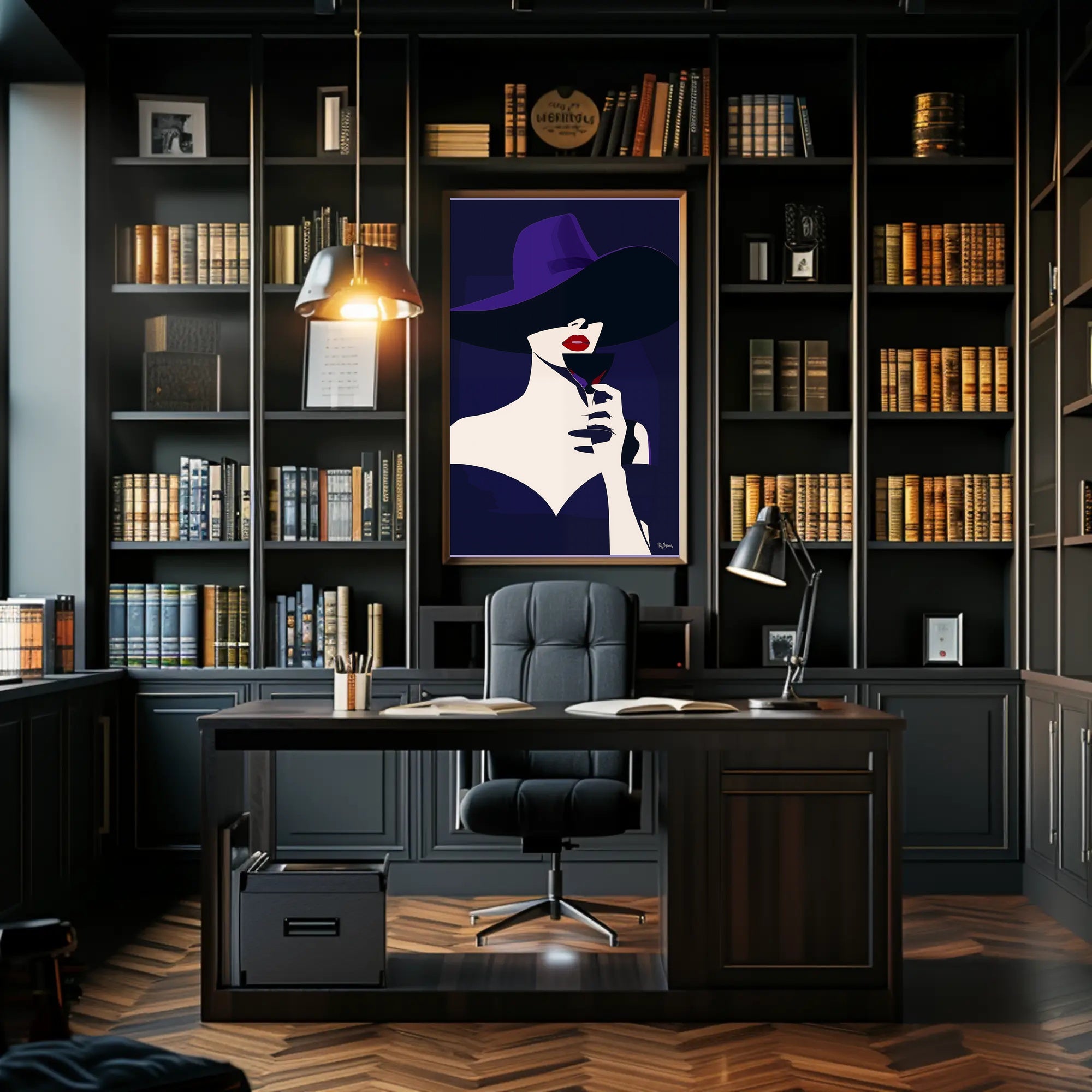 Stylized Woman with Red Lips Artistic Poster PosterGoat