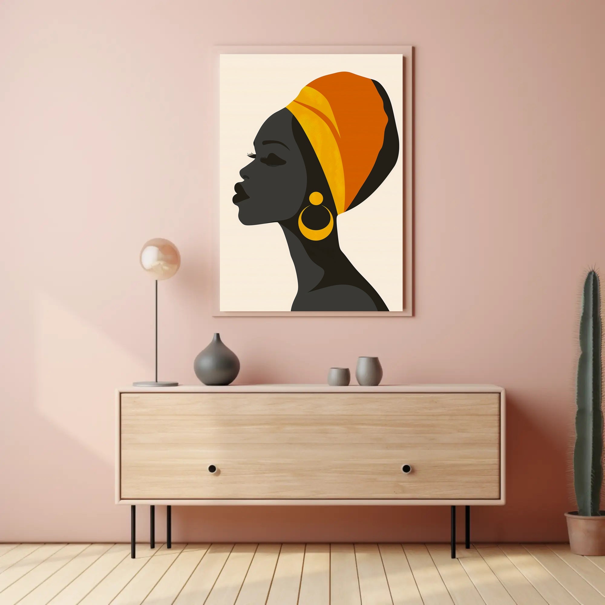 Stylized Woman with Vibrant Headwrap Cultural or Heritage Poster PosterGoat