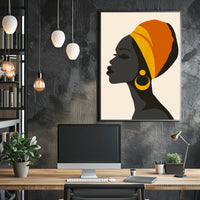 Stylized Woman with Vibrant Headwrap Cultural or Heritage Poster PosterGoat