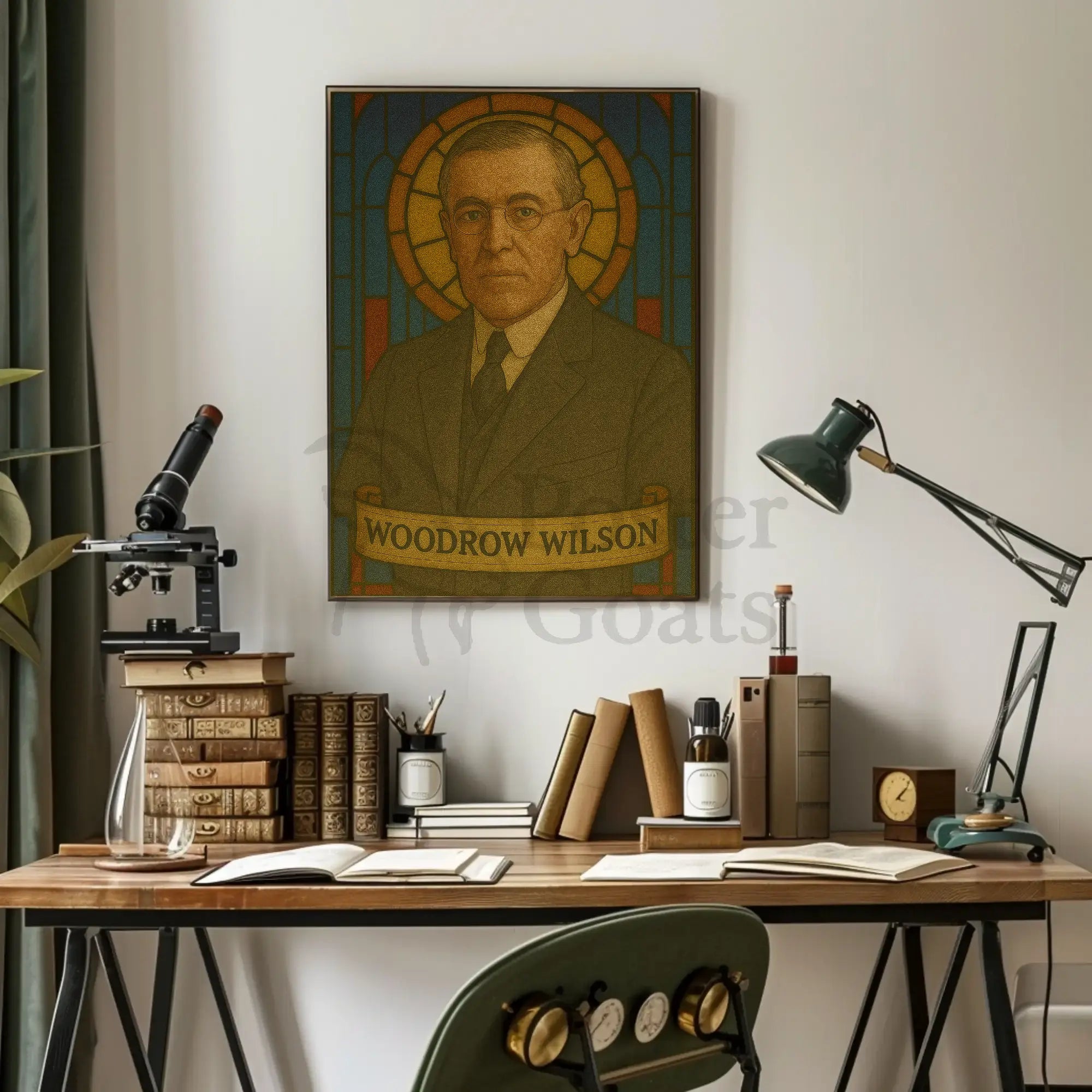 Stylized Woodrow Wilson Stained Glass Artistic Presidential Poster PosterGoat