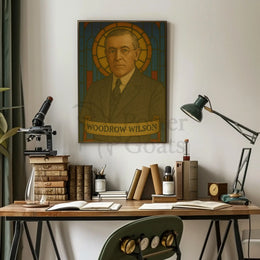 Stylized Woodrow Wilson Stained Glass Artistic Presidential Poster PosterGoat