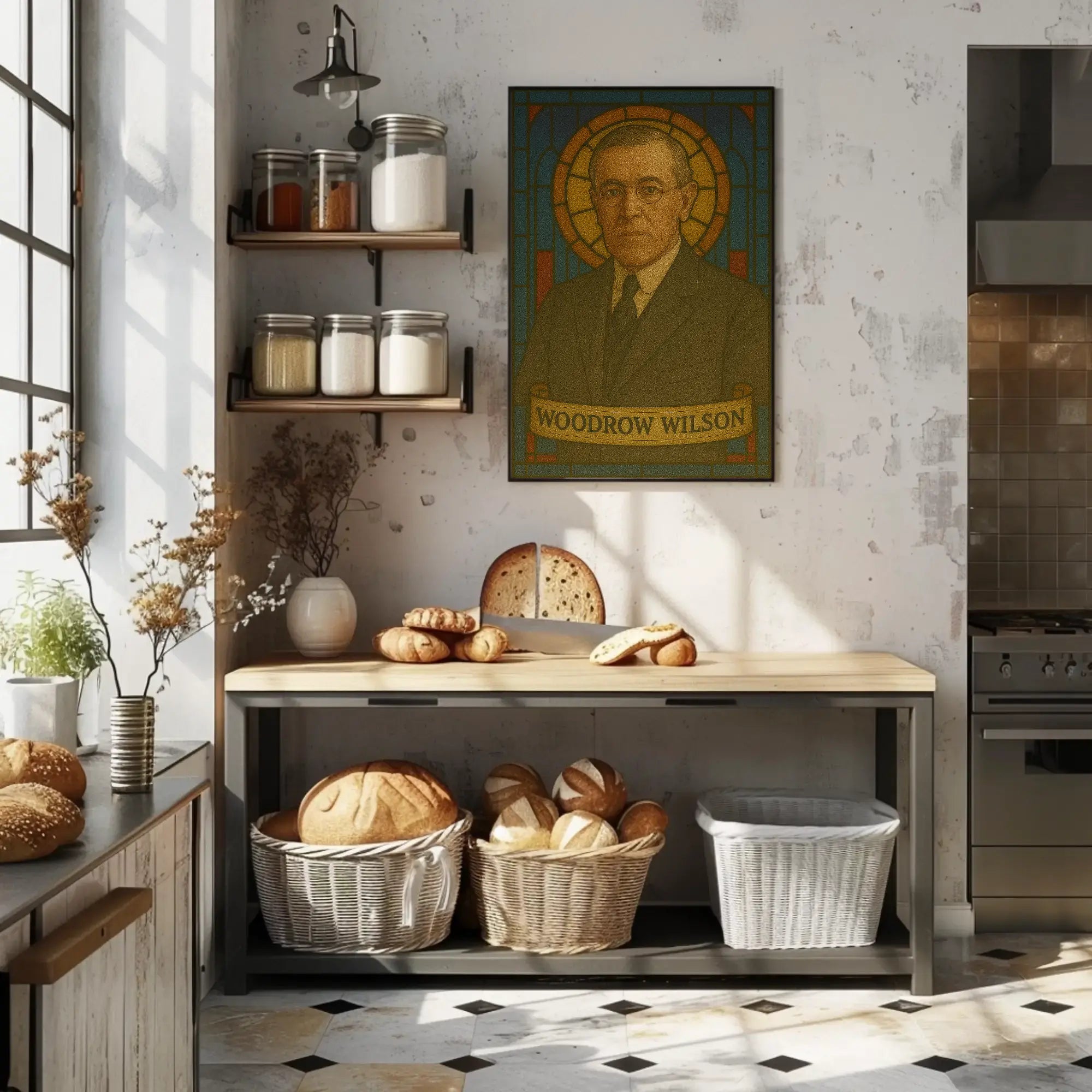 Stylized Woodrow Wilson Stained Glass Artistic Presidential Poster PosterGoat