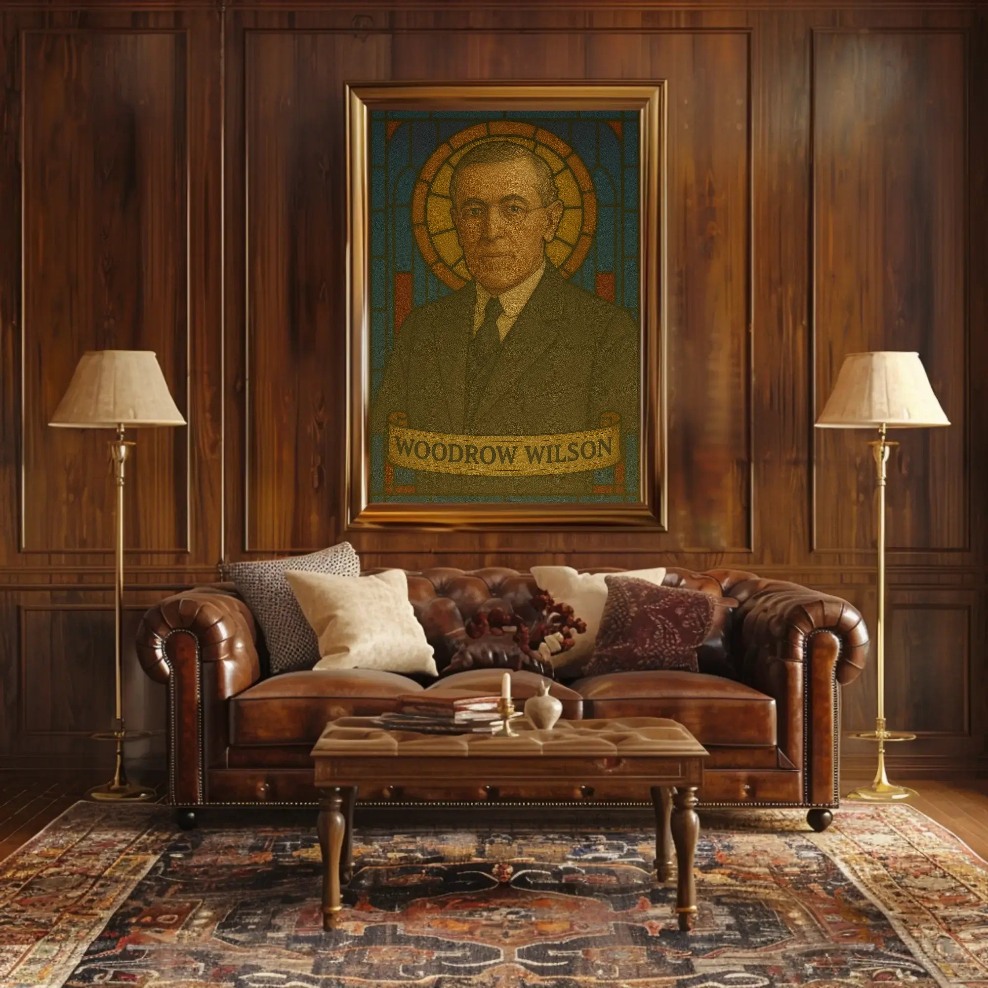 Stylized Woodrow Wilson Stained Glass Artistic Presidential Poster PosterGoat