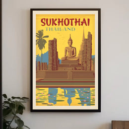Sukhothai Buddha in Vintage Style Travel Poster PosterGoat
